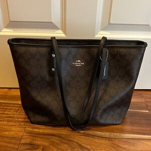 Coach tote shopper black and brown saffiano leather